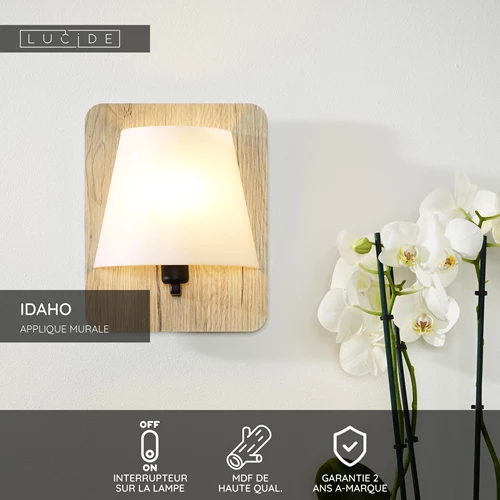 Lucide IDAHO - Applique murale - 1xE14 - Bois clair - USP